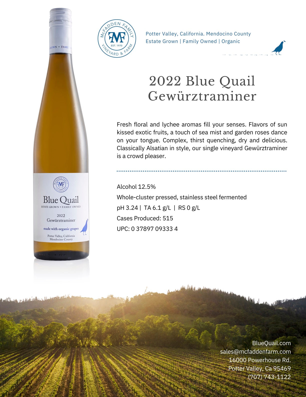 & Farm Family – Vineyard 2022 McFadden Gewürztraminer