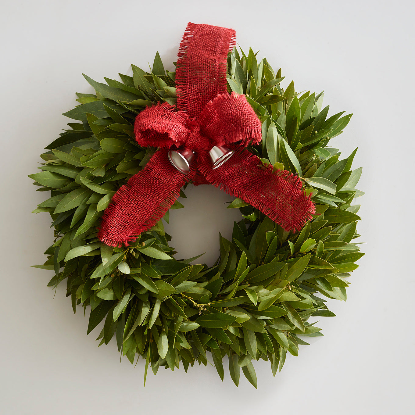 Bay Leaf Wreath with Red Jute Bow & Bells